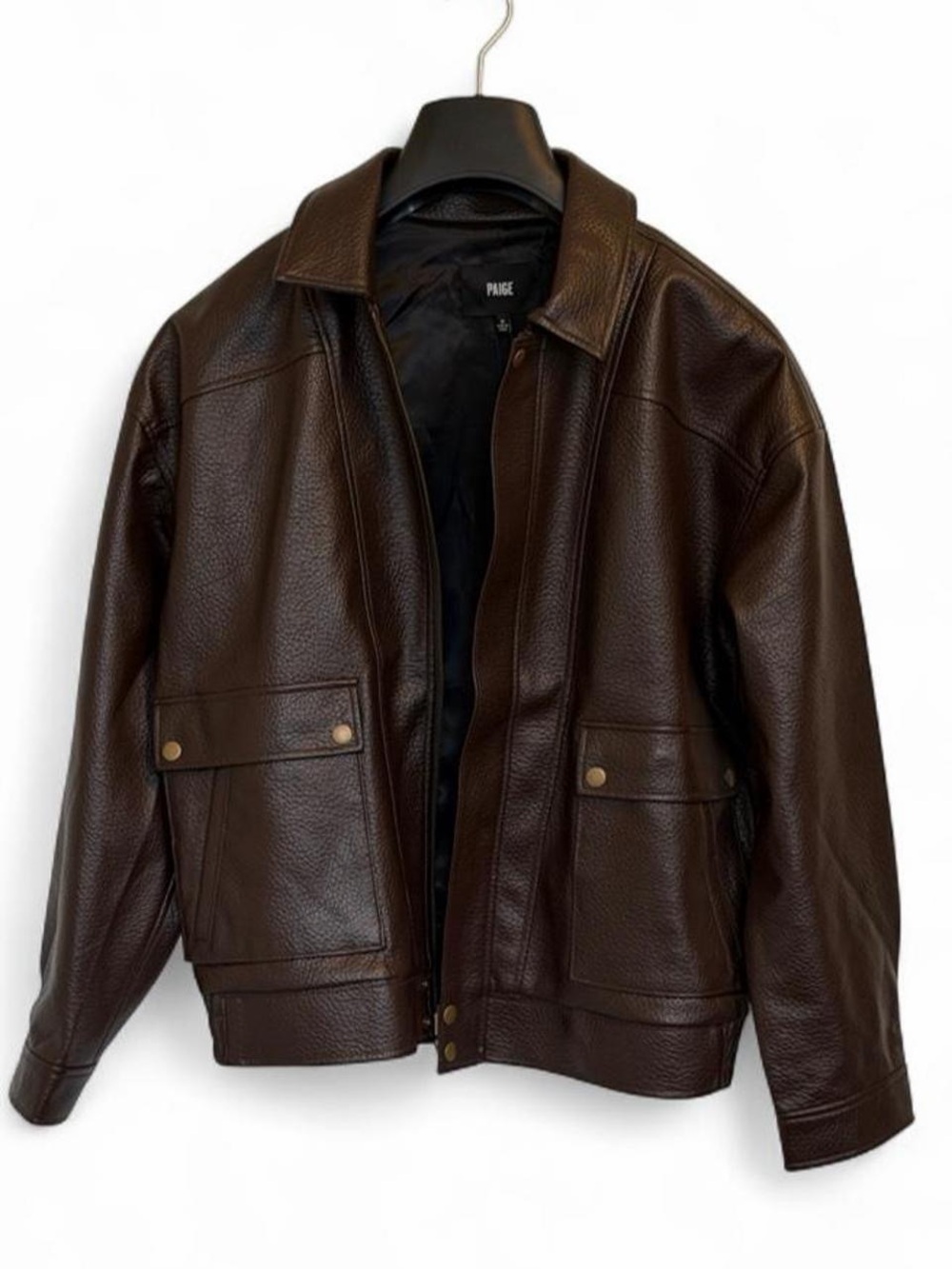 PAIGE Dark Brown Faux Leather Bomber Jacket - Picture 4 of 6